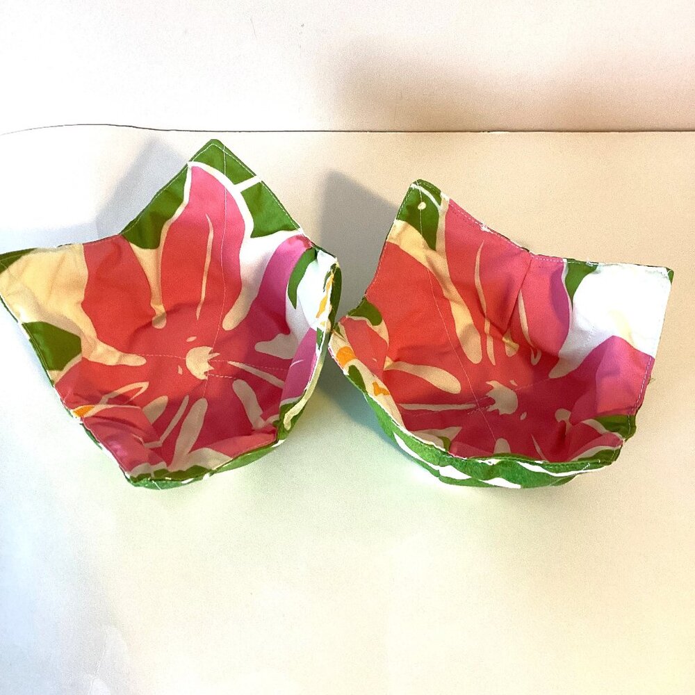 2 Handmade Quilted Soup Ice-cream Bowl Cozies Holders Hot & Cold Reversable